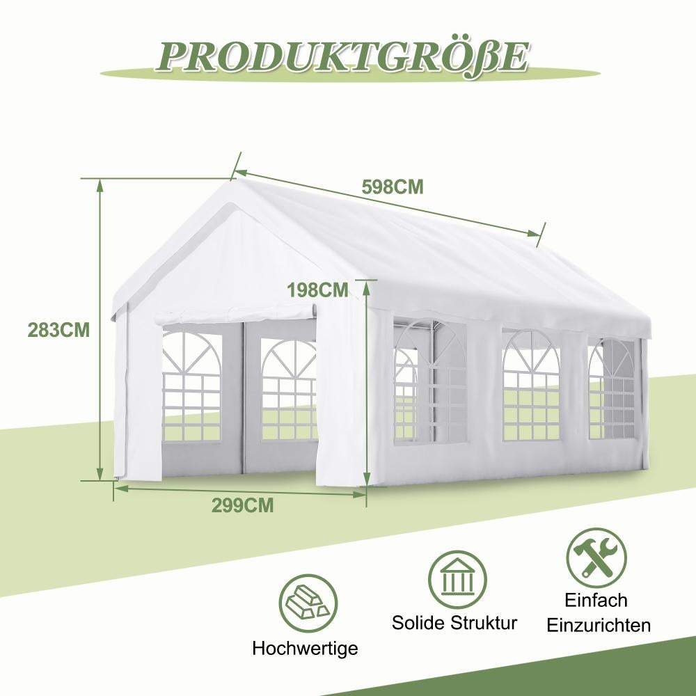 Carport Zeltgarage 3x6 m – Tente de garage hivernale avec porte roulante pour voiture, SUV et camion, parois latérales et toit amovibles - 2