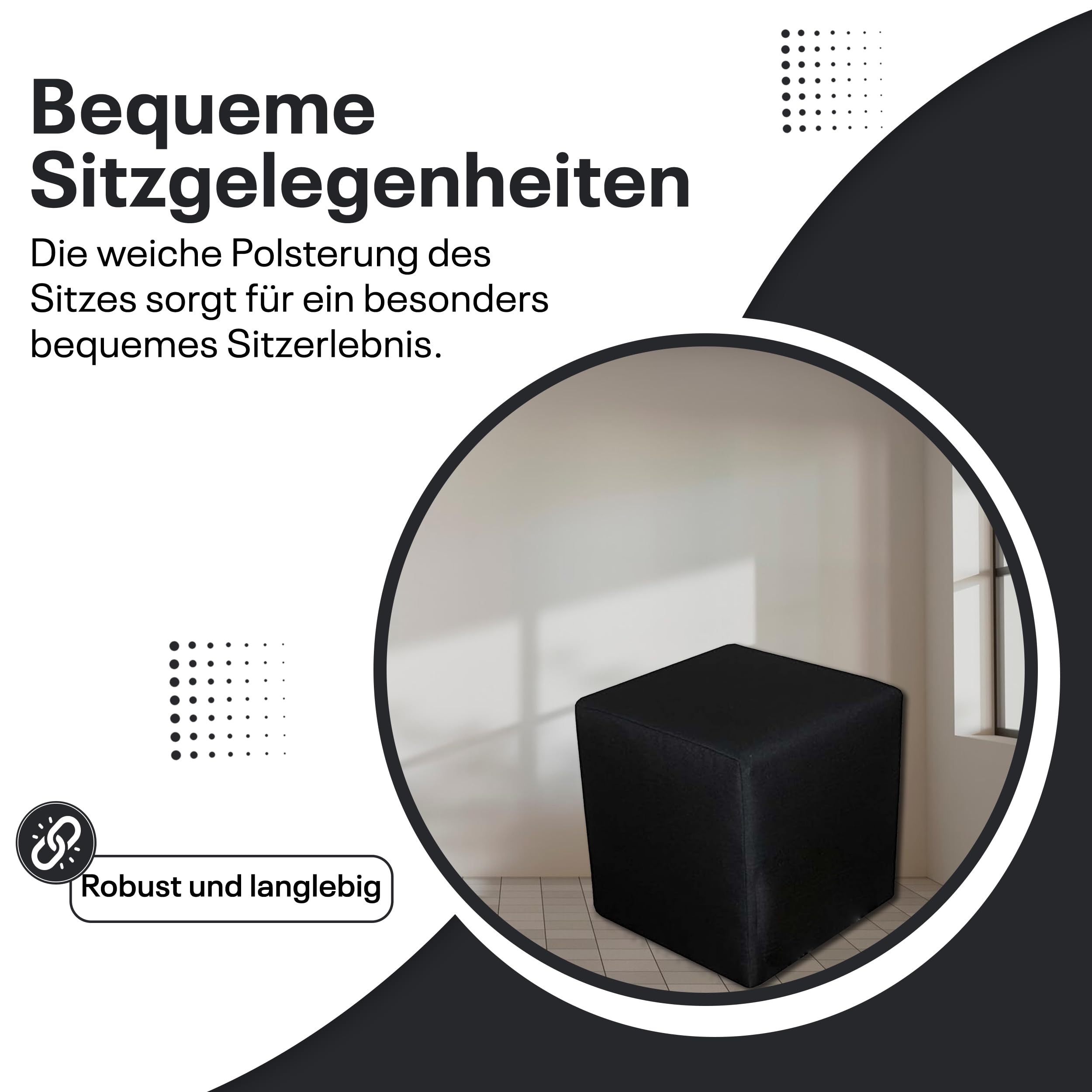 Sitzwürfel / Siège Pouf - Noir, 40X40X40 Cm, Assise Rembourrée, Confortable Pour Salon, Chambre Ou Bureau - 2