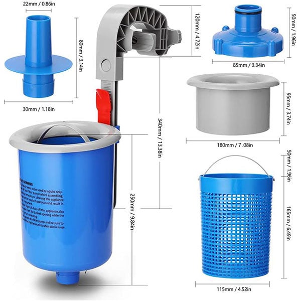 Écumoire Pour Piscine Hors-sol - Panier Amovible, Hauteur Réglable, Tuyau Inclus, Couleur Bleue