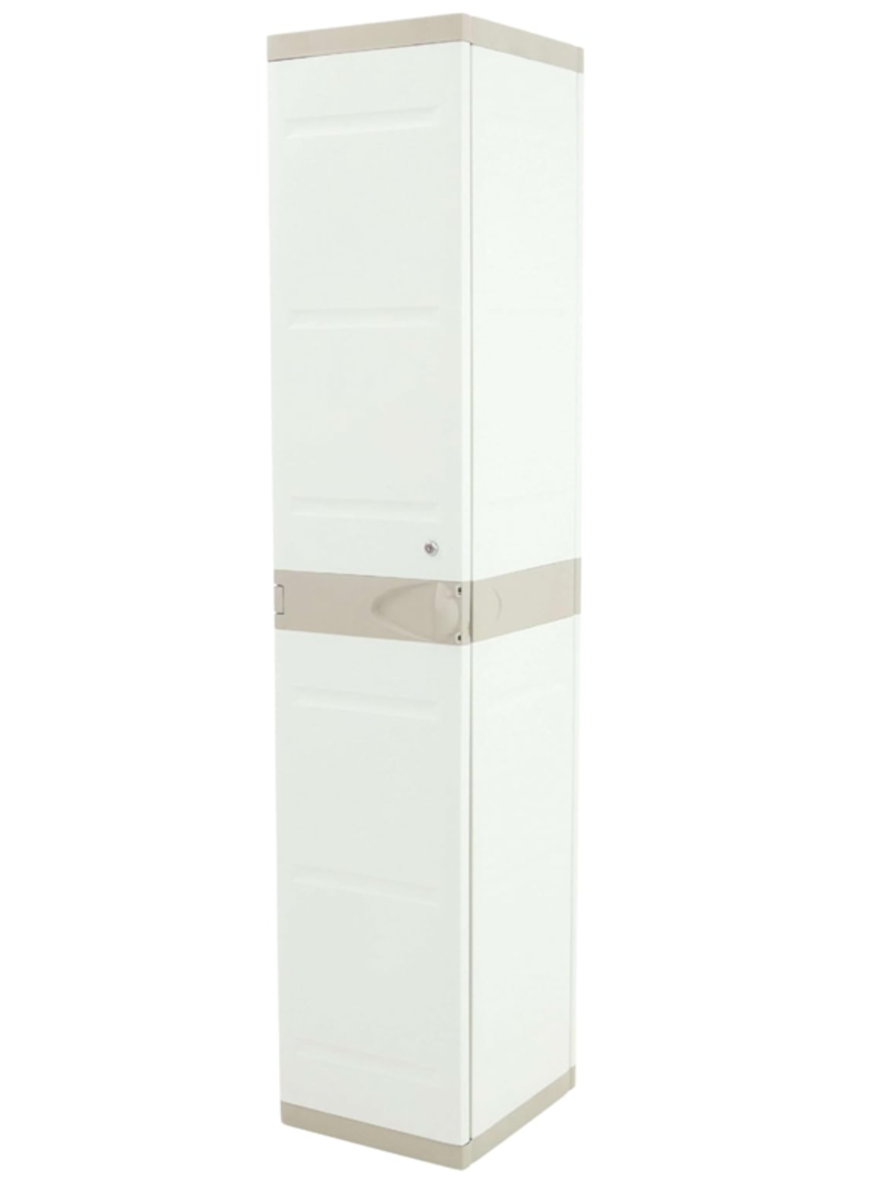 Armoire en plastique beige avec clé, crochet, 2 étagères réglables | Dimensions : 176x41x35 cm - 4