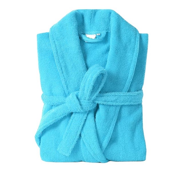 HaraDeco Peignoir de douche pour homme et femme, coton 380 g/m², tissu éponge doux au toucher pour la maison (turquoise, M)