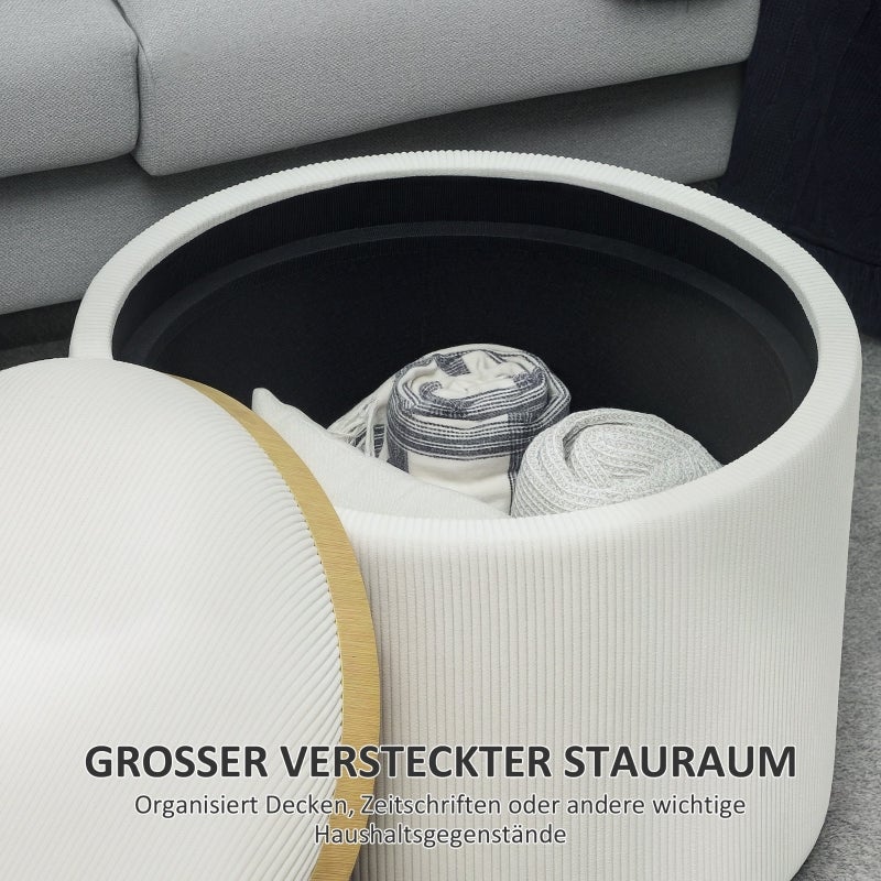 Pouf con Coperchio e Contenitore,Poggiapiedi Rotondo Imbottito,Tavolino Divano in Corda 56x56x42 cm Crema - 4