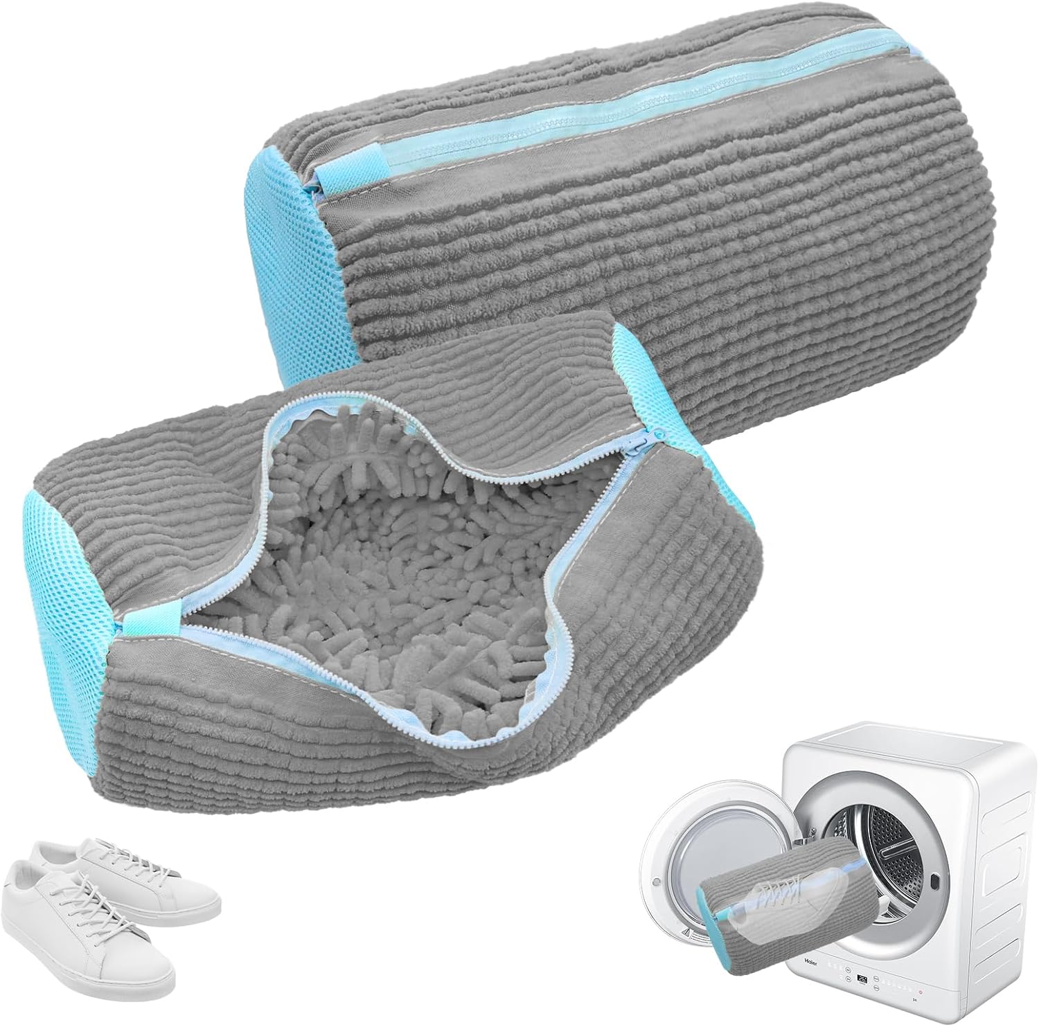 Borsa Portascarpe Per Lavatrice 2 Pezzi | Sacchetto Riusabile In Nylon Con Cerniera, Per Scarpe Da Ginnastica E Corsa, Grigio 39x19 Cm