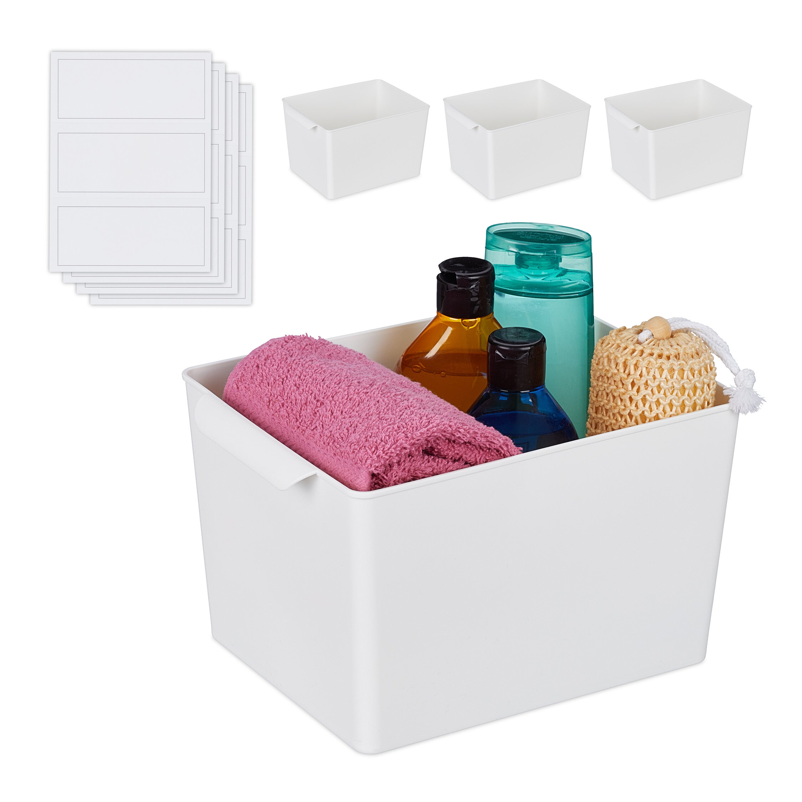 Rangeur Salle De Bain Relaxdays - Corbeille 4 Cases Blanc Fer Pour Cosmétiques Et Accessoires