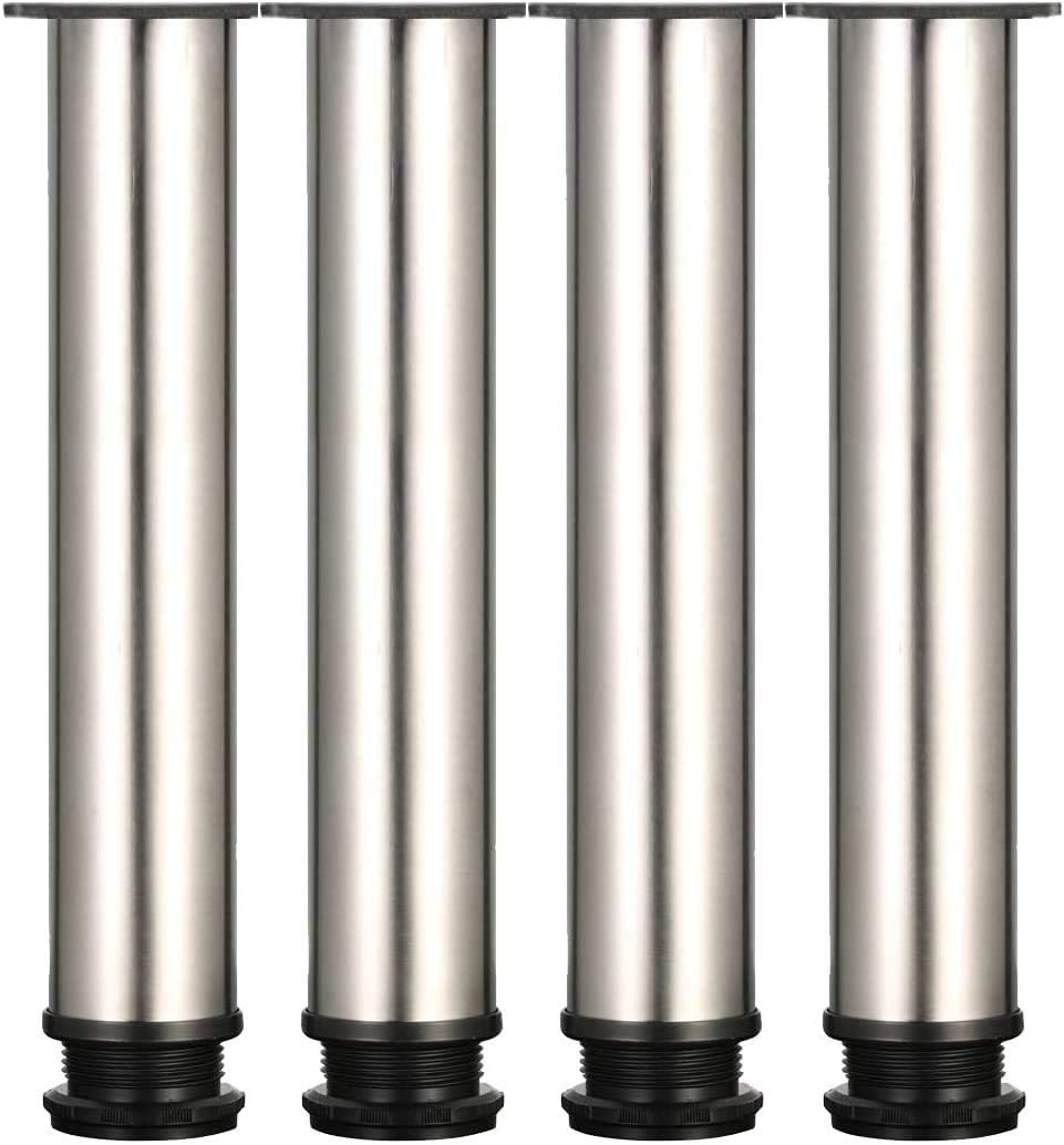 4 regulowane nóżki - wysokość 250 mm, grube nóżki meblowe, regulowana wysokość 0-15 mm, nogi stołowe, nogi meblowe, stal nierdzewna