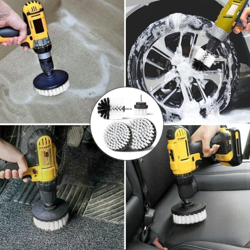 Brosse Nettoyage Perceuse 4 pièces, Brosse pour Perceuse Voiture Carrelage Tapis Baignoire Cuisine Toilettes Blanc - 3