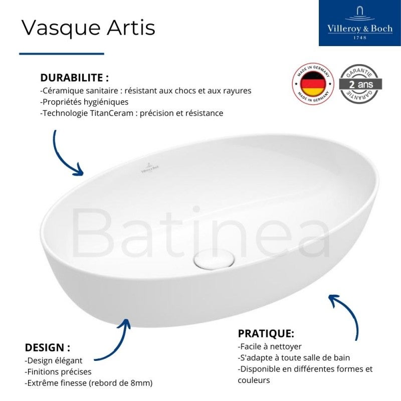 Vasque carrée à poser VILLEROY ET BOCH Artis Stone White ceramic plus - 3