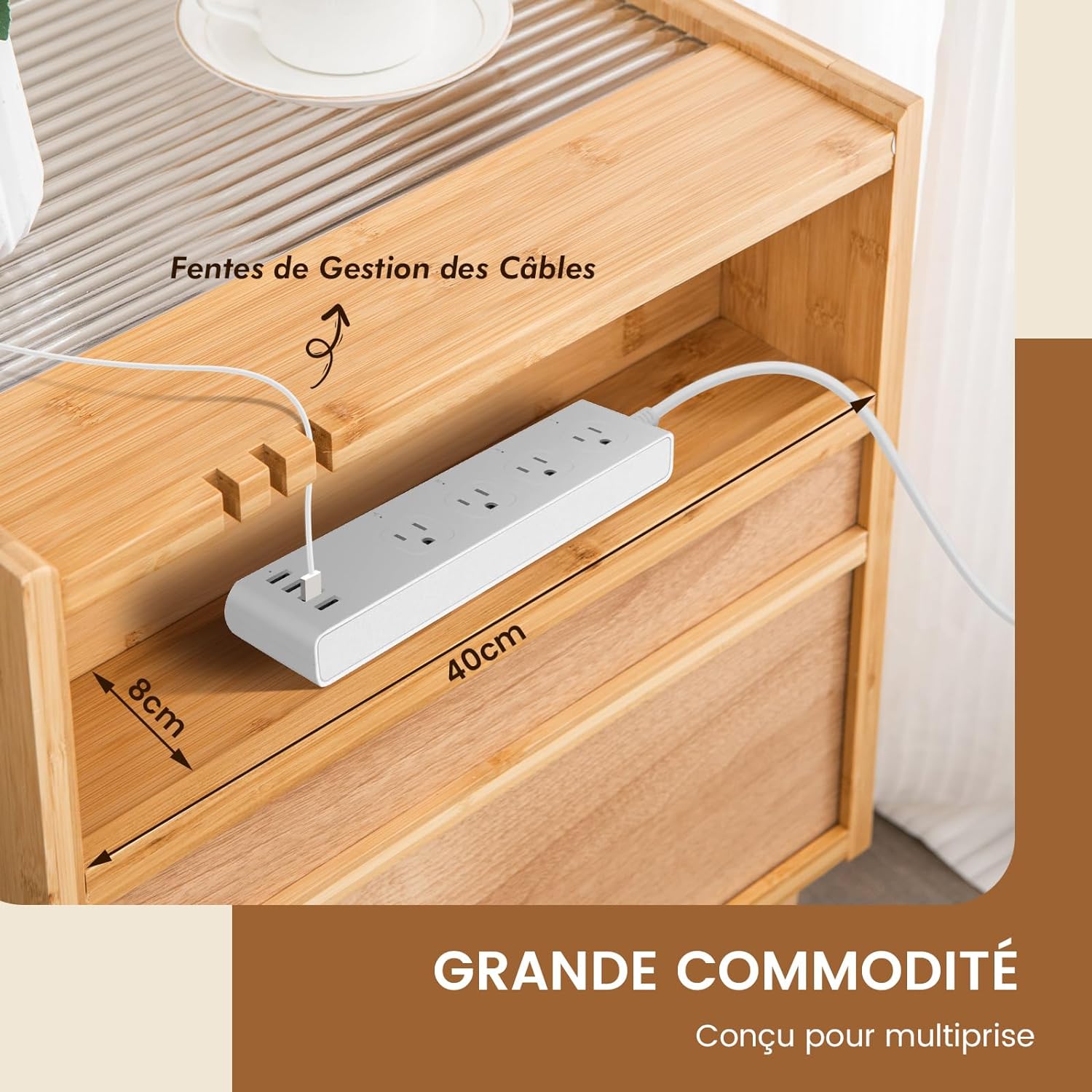 Table de Chevet avec Tiroir, Pieds en Bois Massif, Table de Nuit Bohême, 43 x 35 x 50 cm (1, Jaune) - 5