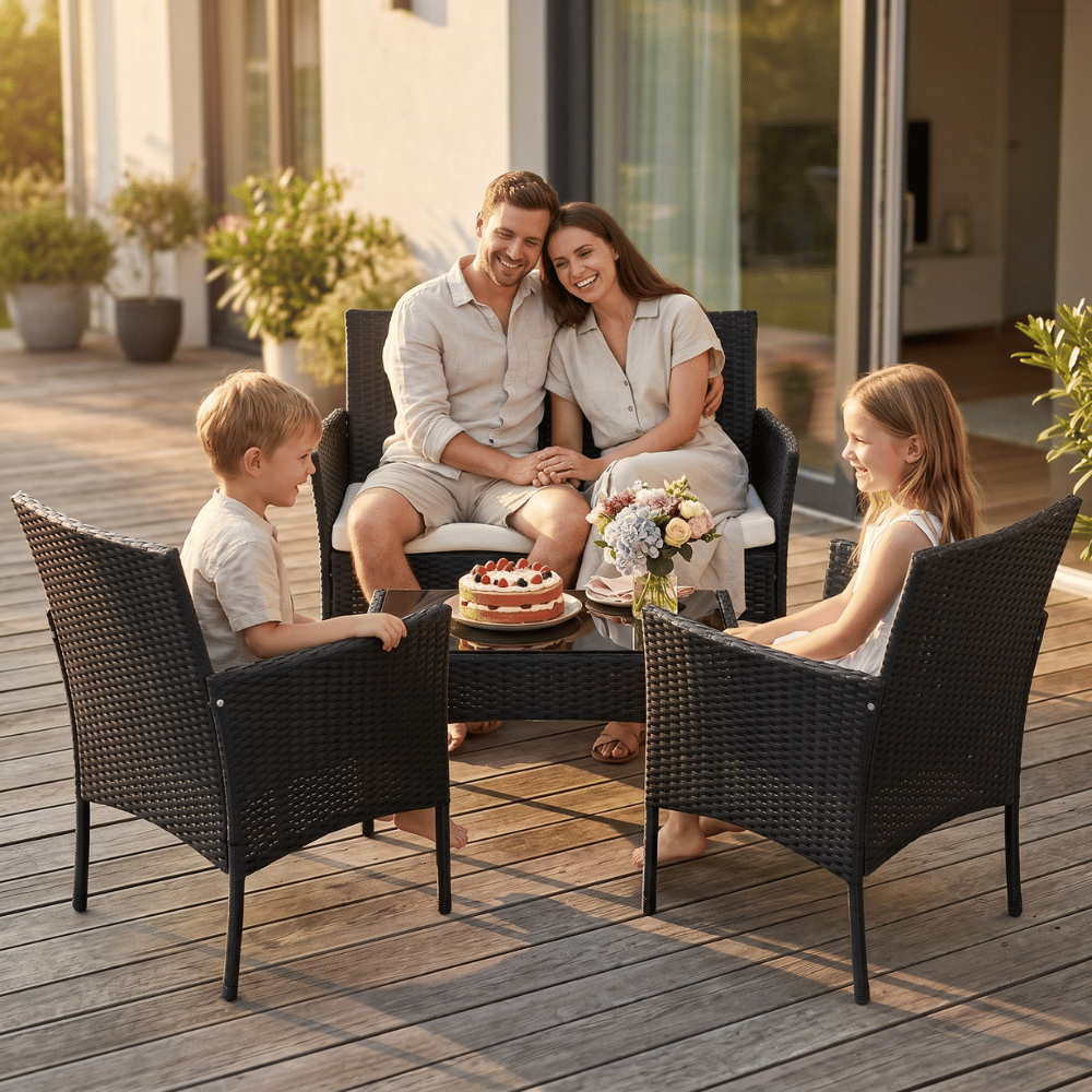 Zestaw mebli ogrodowych technorattan na taras ogród komplet wypoczynkowy FUNFIT sofa stół 2x fotel czarny - 4