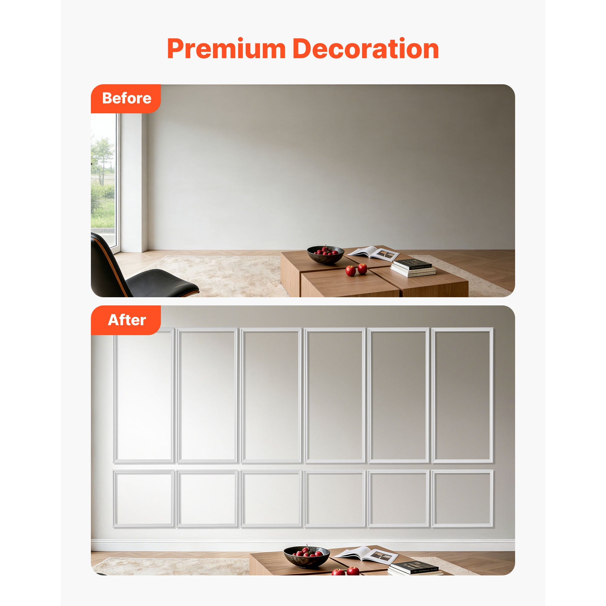 Kit de moulures murales SucceBuy predecoupees 6 pieces, cadres decoratifs muraux de 61x137 cm et 61x61 cm pour embellir les murs interieurs du salon - 3