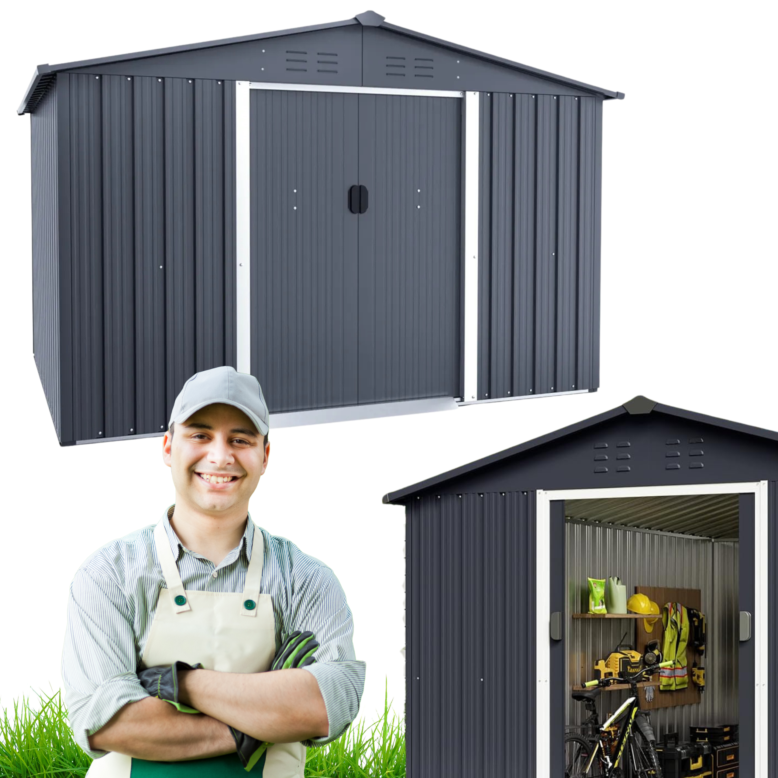 DOMEK narzędziowy ogrodowy szopa schowek garaż metalowy 196x195x184