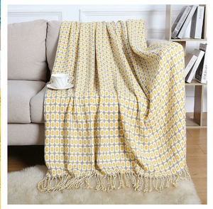 Zoomlie - Coperta per divano e letto, 172 x 127 cm, con nappa, per letto e divano letto, 172 x 127 cm, colore: Giallo