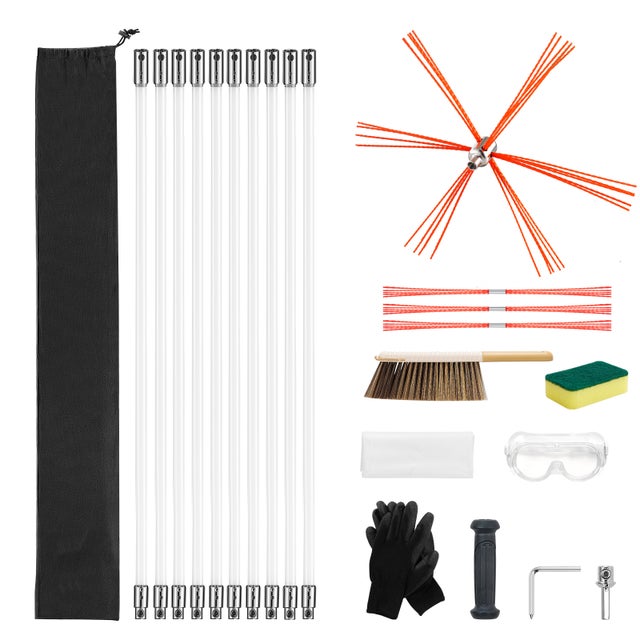 Kit ramonage SucceBuy 10 m avec brosse extensible pour cheminee, adapte aux conduits carres, rectangulaires et courbes, comprenant poils de rechange
