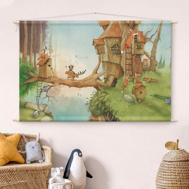 Tenture murale - Wassili raton laveur - Wassili et la famille Renard 90 x 60 cm