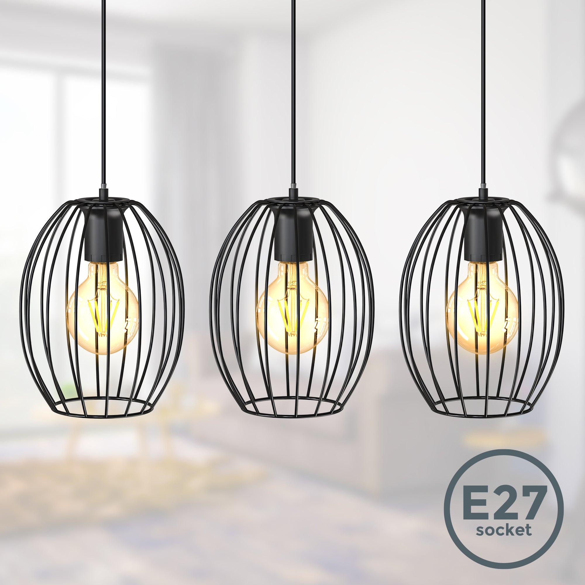 Suspension - lampes - métal noir - 3xE27 sans ampoules - IP20 - design moderne - B.K.Licht - 2