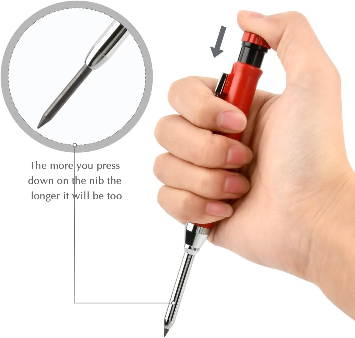 Matita professionale per lavori edili 2 pezzi con 24 ricariche, temperamatite, pennarello per fori profondi per legno, attrezzo da falegname - 3