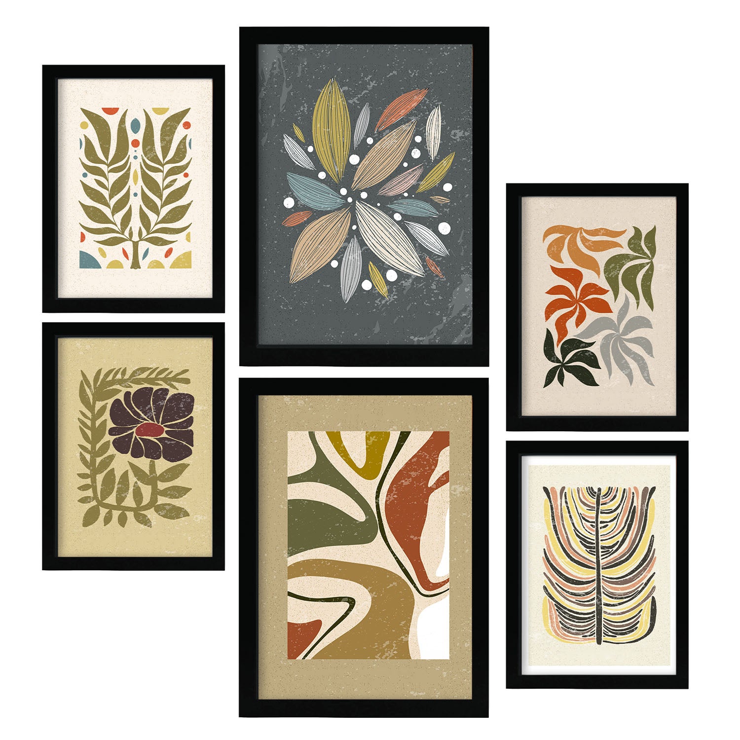 Nacnic Ensemble 6 Impressions De Plante Dans De Style Ethnique Cadre Décoratifs Pour Votre Chambre Maison Impression A4 A3 Avec Des Cadre Noir - 6