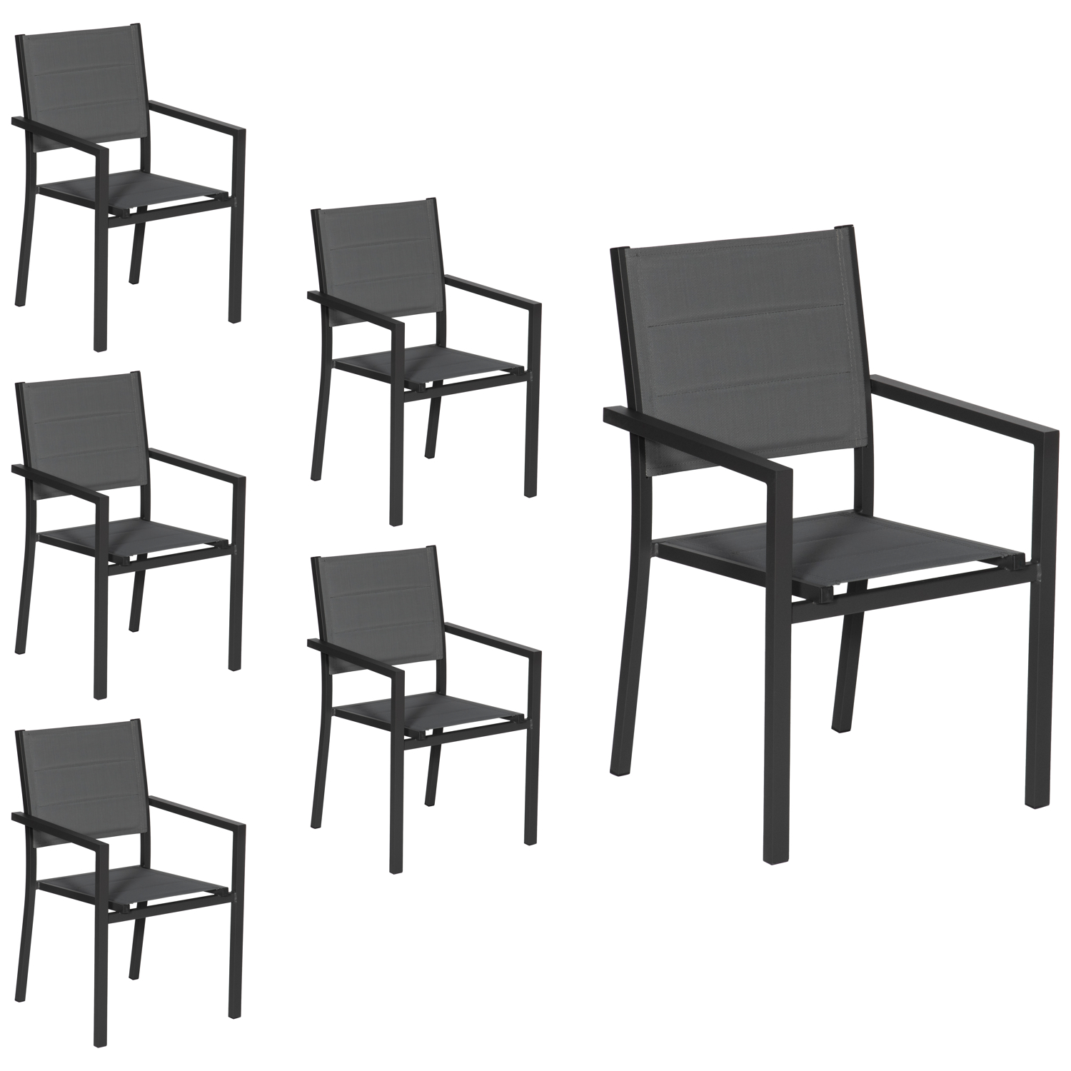 Zestaw 6 krzeseł tapicerowanych aluminium w kolorze antracytowym - szary textilene