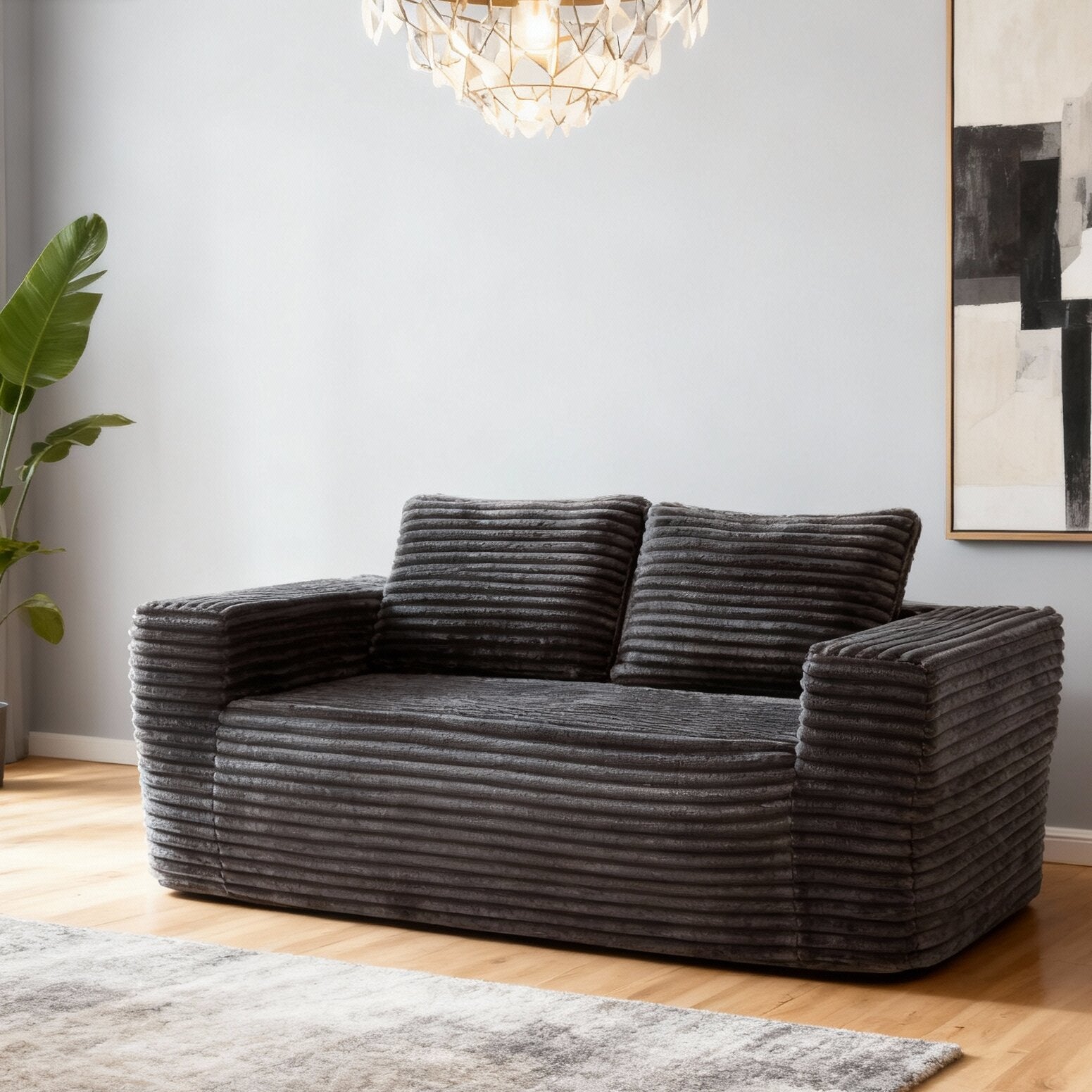 Canapé d'Angle 2 Places 160x88x58cm,canape compresse Velours Côtelé rayures Gris,chaise lounge confortable avec 2 coussins,Sans Ossature&nbsp;Sans Montage - 2