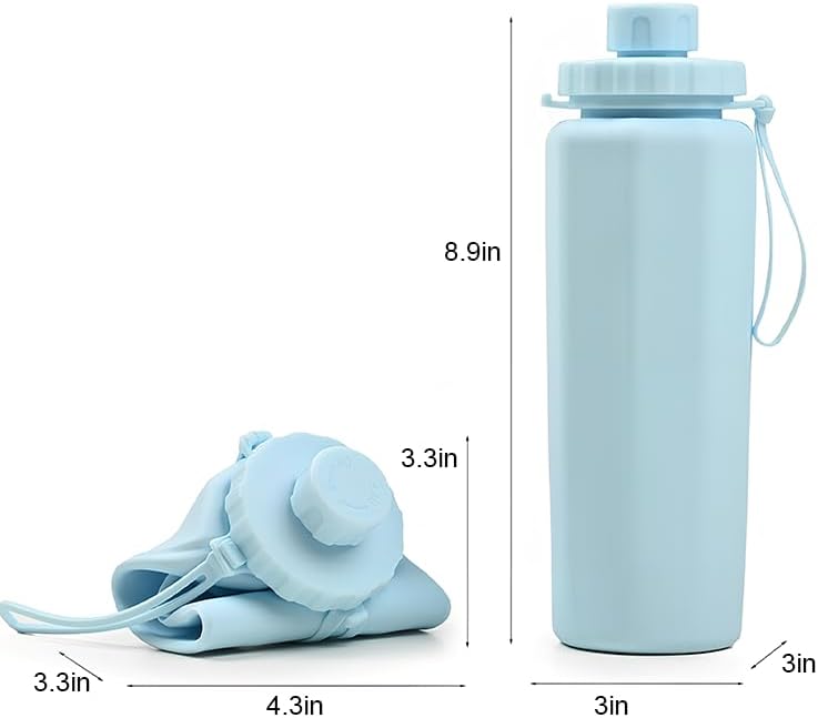 Gourde pliable 600 ml, en silicone, légère et étanche, idéale pour le camping, la randonnée, le vélo et les activités de plein air. Couleur : bleu. - 2