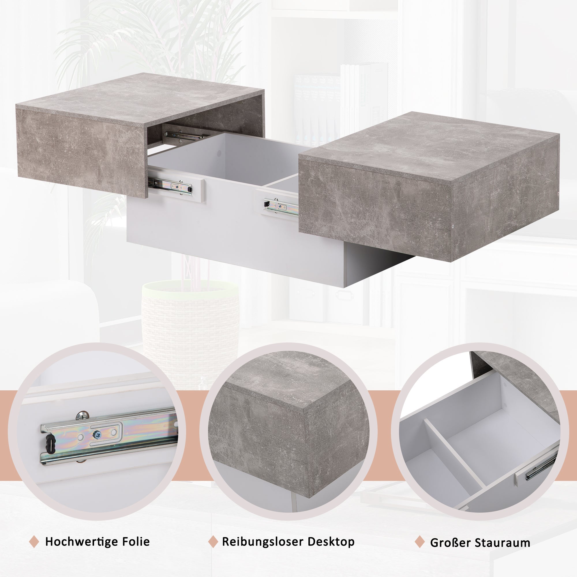 (=WF199569, même article) Table de canapé universelle, salon, haute brillance avec table extensible et espace de rangement (gris) - 3