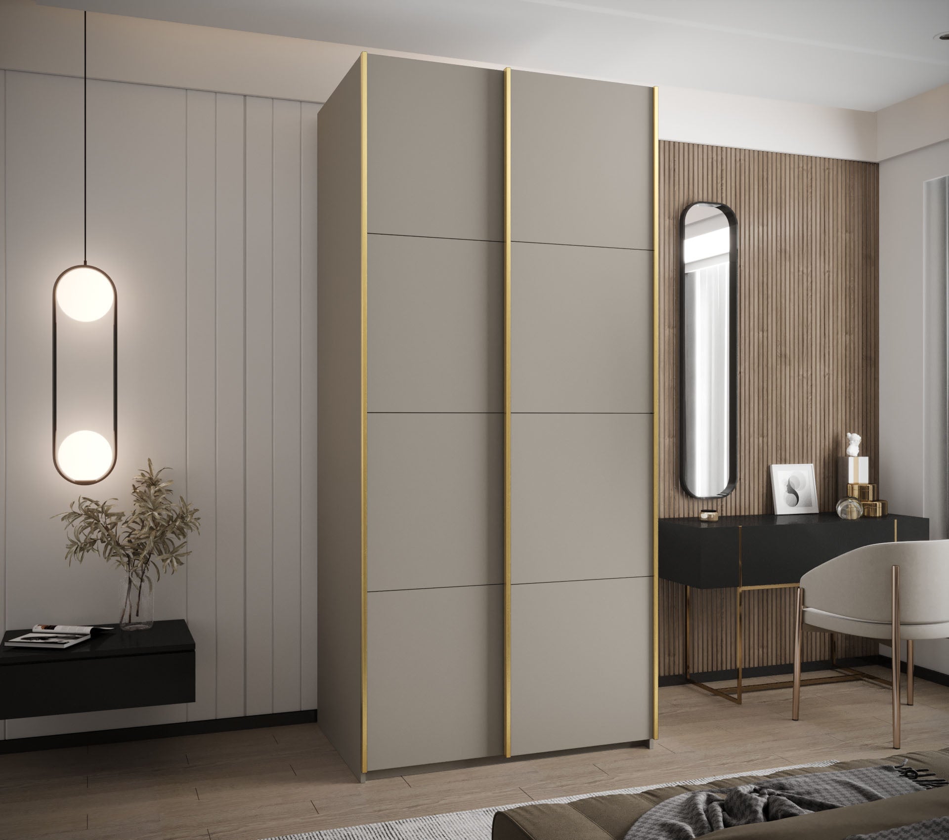Szafa przesuwna wysoka Lux 1 100 x 64 x 245,5 cm kaszmir + kaszmir + u. złoty - Abiks Meble - 2