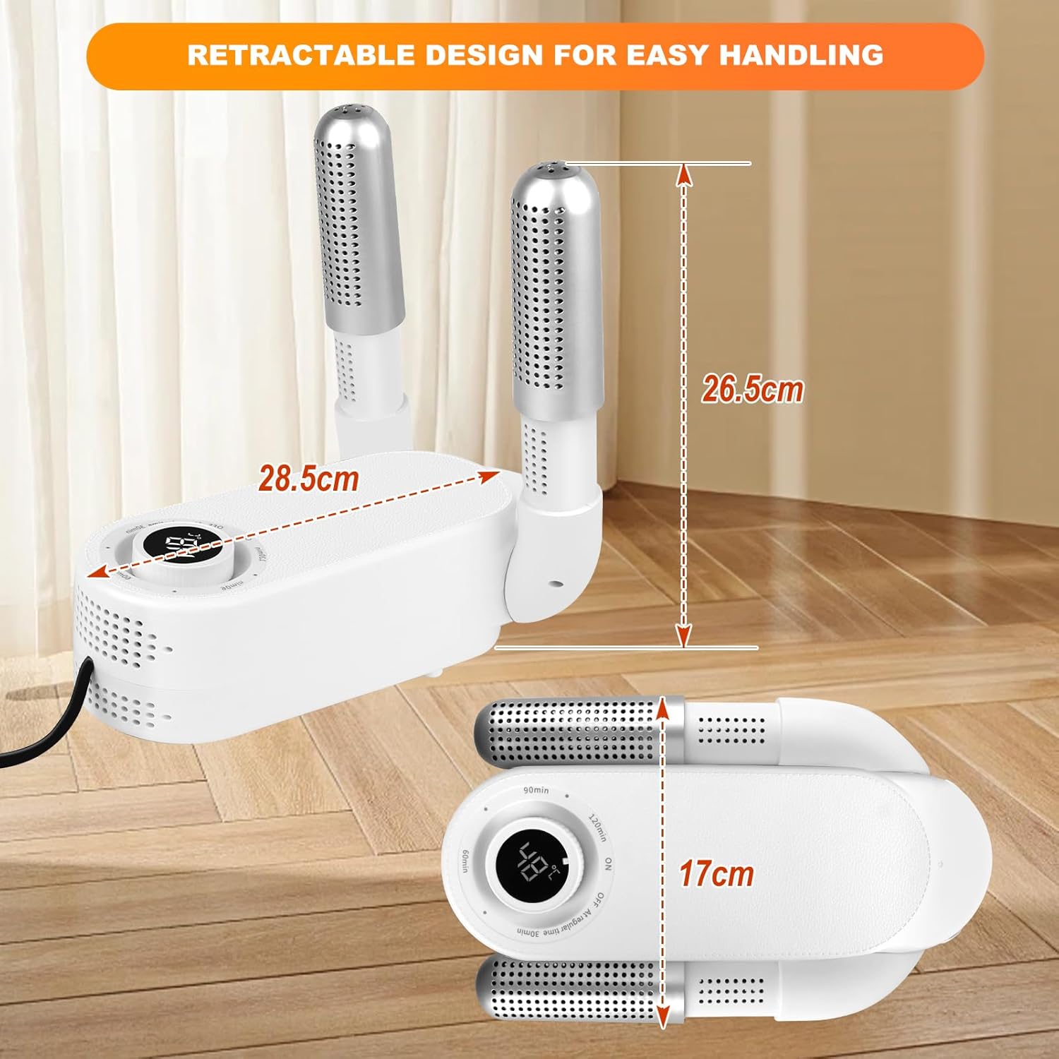 Asciugascarpe Elettrico Pieghevole Con Timer E Raggi UV - Bianco - 4