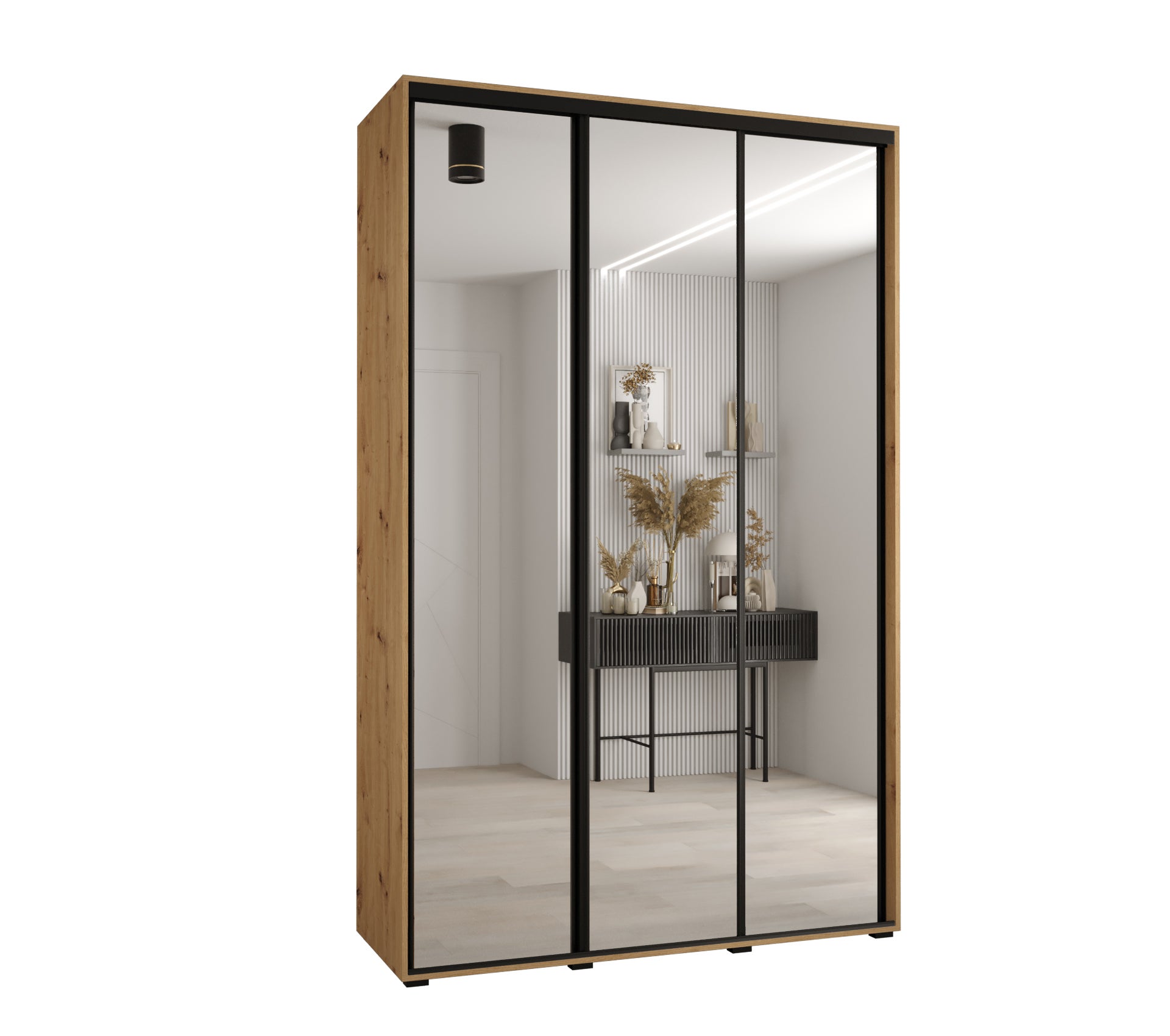 Szafa przesuwna z lustrem wysoka Davos 2 180 x 60 x 235,2 cm artisan + artisan + u. czarny - Abiks Meble