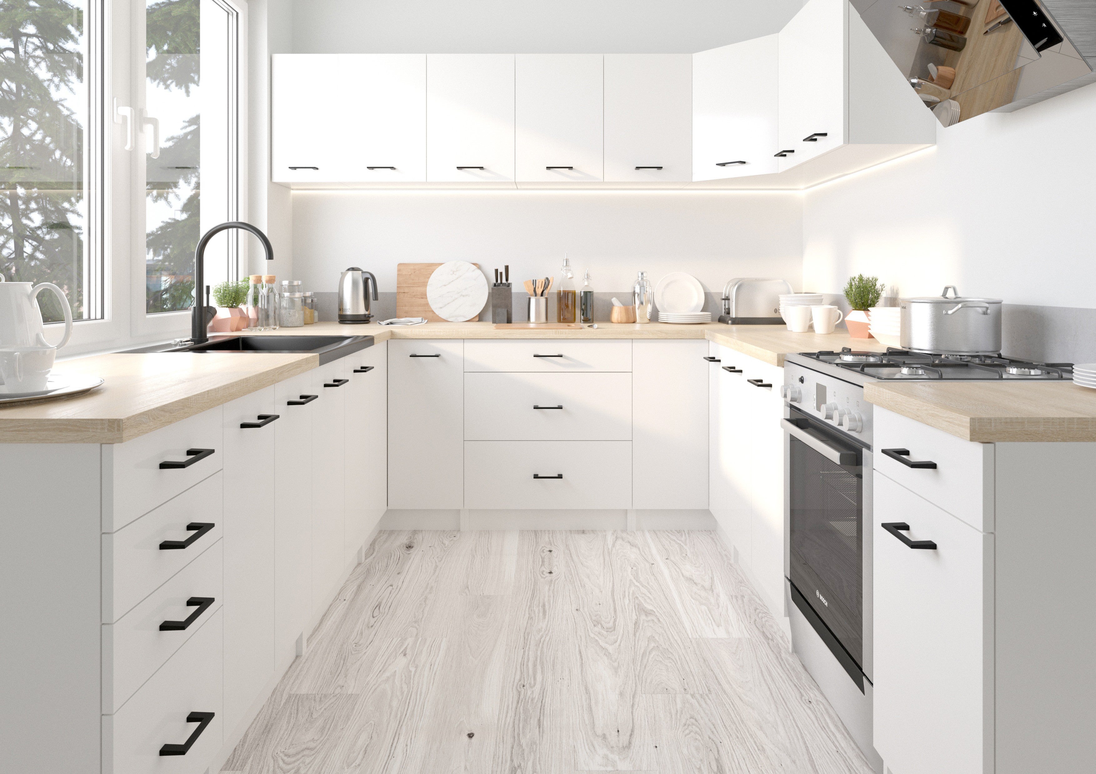 Ensemble De Cuisine AKORD OLIWIA G1 Blanc 180 cm 6 portes 1 tiroir façade Blanche 6 étagères 180x46x174 cm - 8