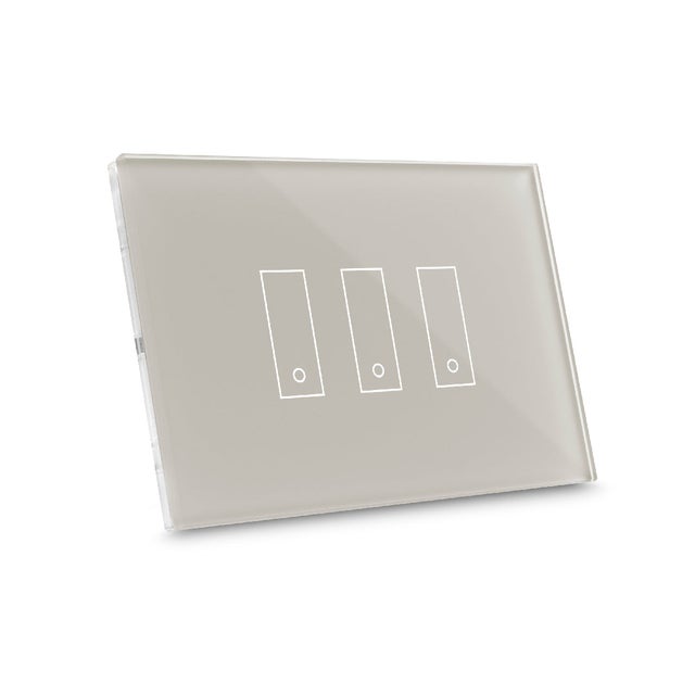 Interruttore di design connesso via Wi-Fi iotty i3 PLUS per luci e cancelli con placca touch retroilluminata in vetro temperato, beige