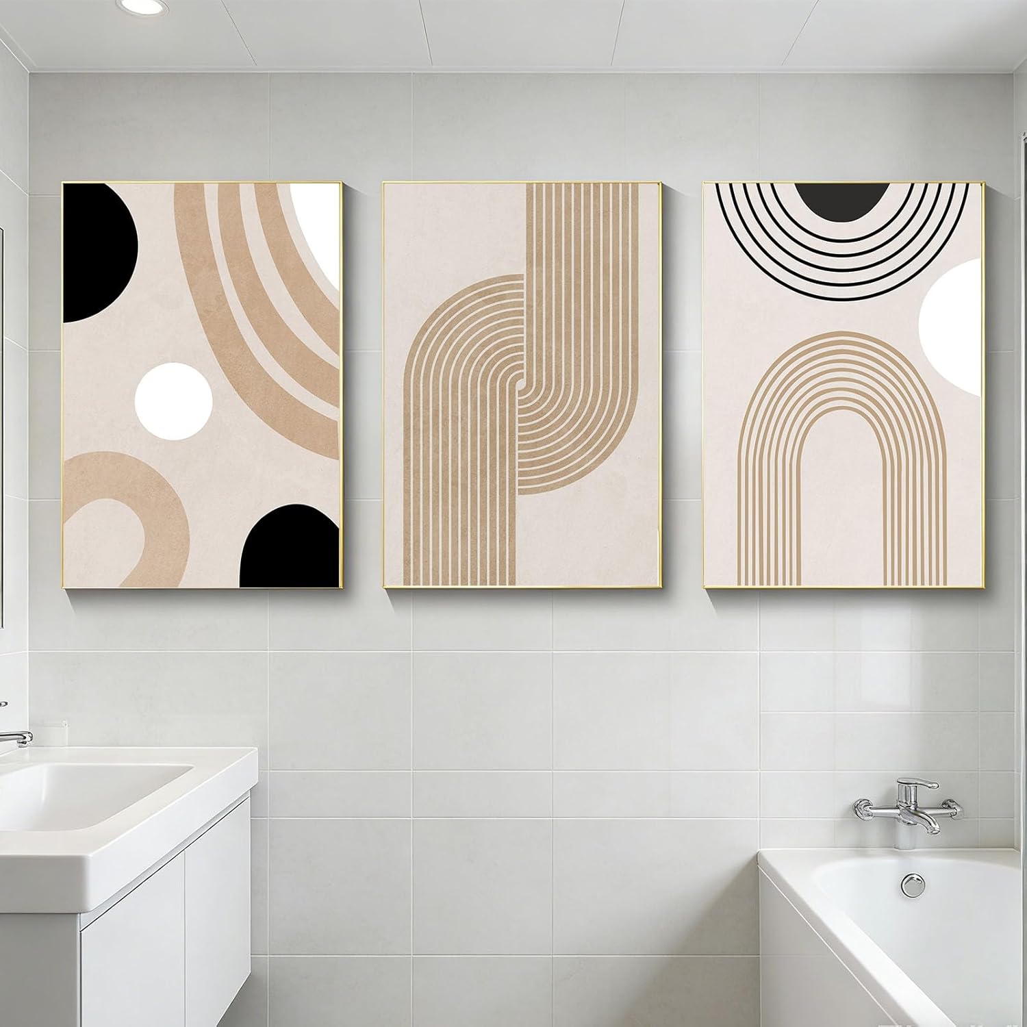 Zestaw 3 wydruków na płótnie – Minimalistyczny geometryczny obraz ścienny – Abstrakcyjna linia – Dekoracja ścienna – Bez ramy (geometryczny B, 50x70 c - 4