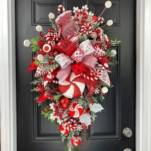Lot De 10 Cannes De Noël Gonflables 88 Cm - Décoration Extérieure Porte D'entrée - Rouge Et Vert