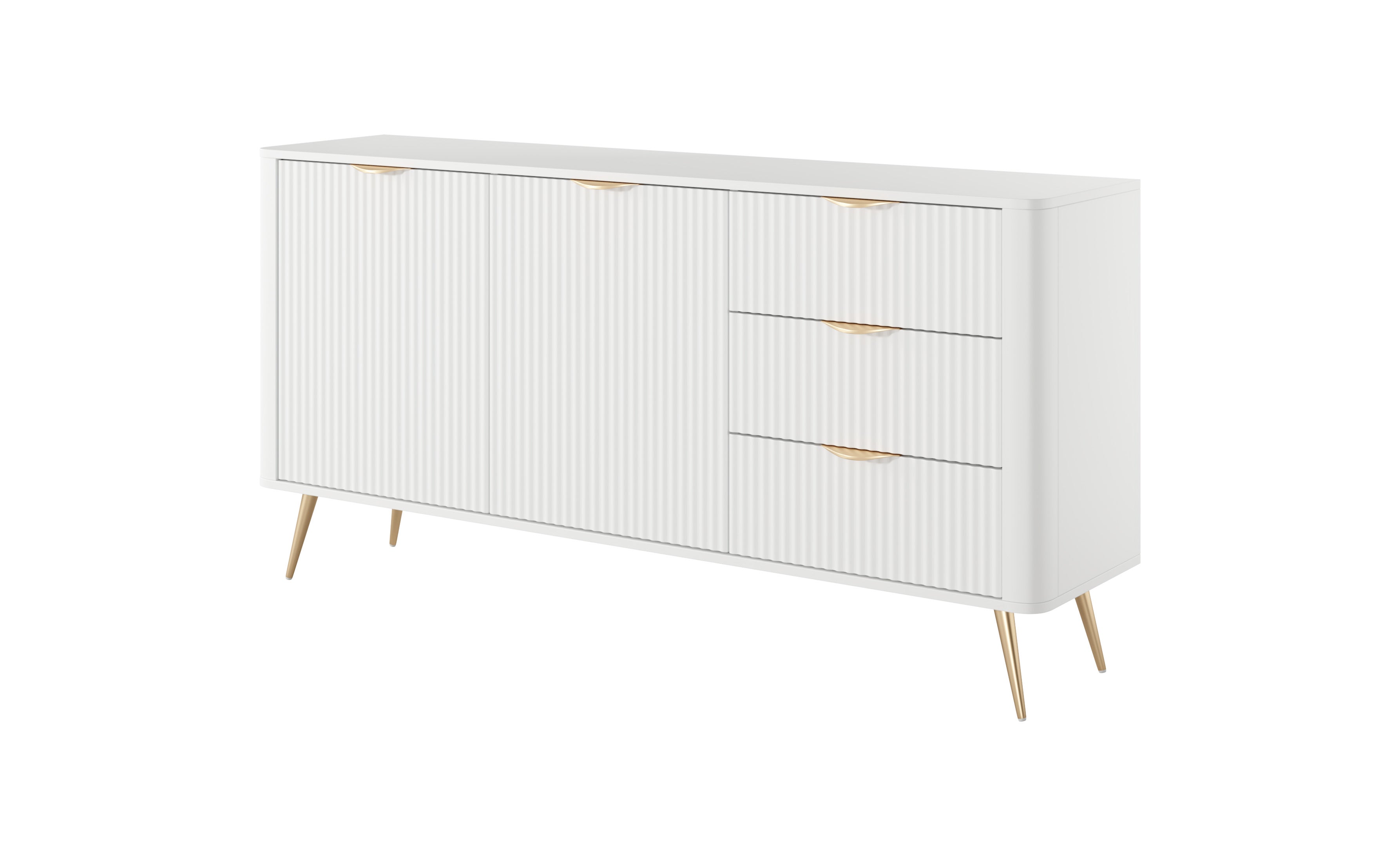 Komoda: 3 szuflady, 2 drzwi, biała, 163,2 x 38 x 81,2 cm