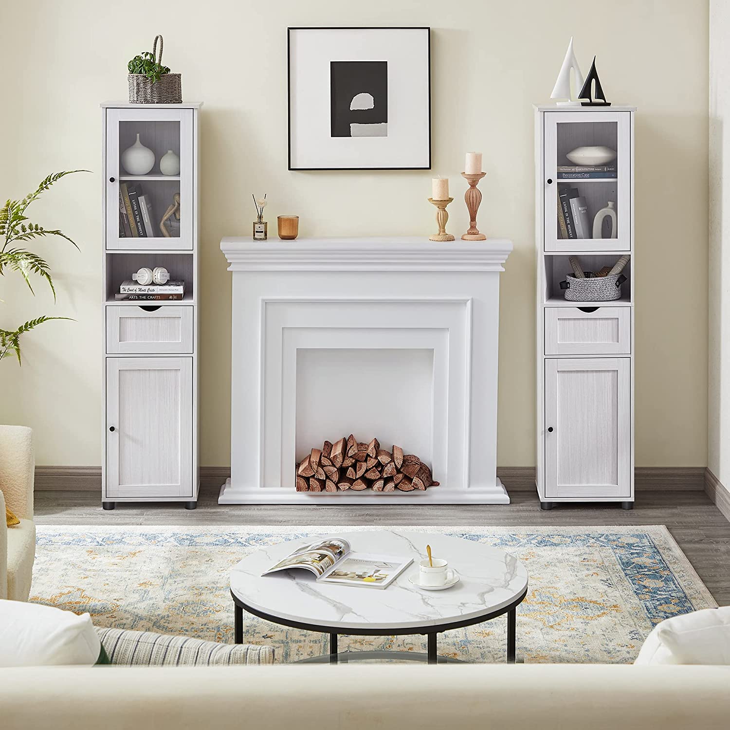 Armoire De Salle De Bain à Porte, Tiroir, Compartiment, 40 x 30 x 165 cm, Blanc érable - 2