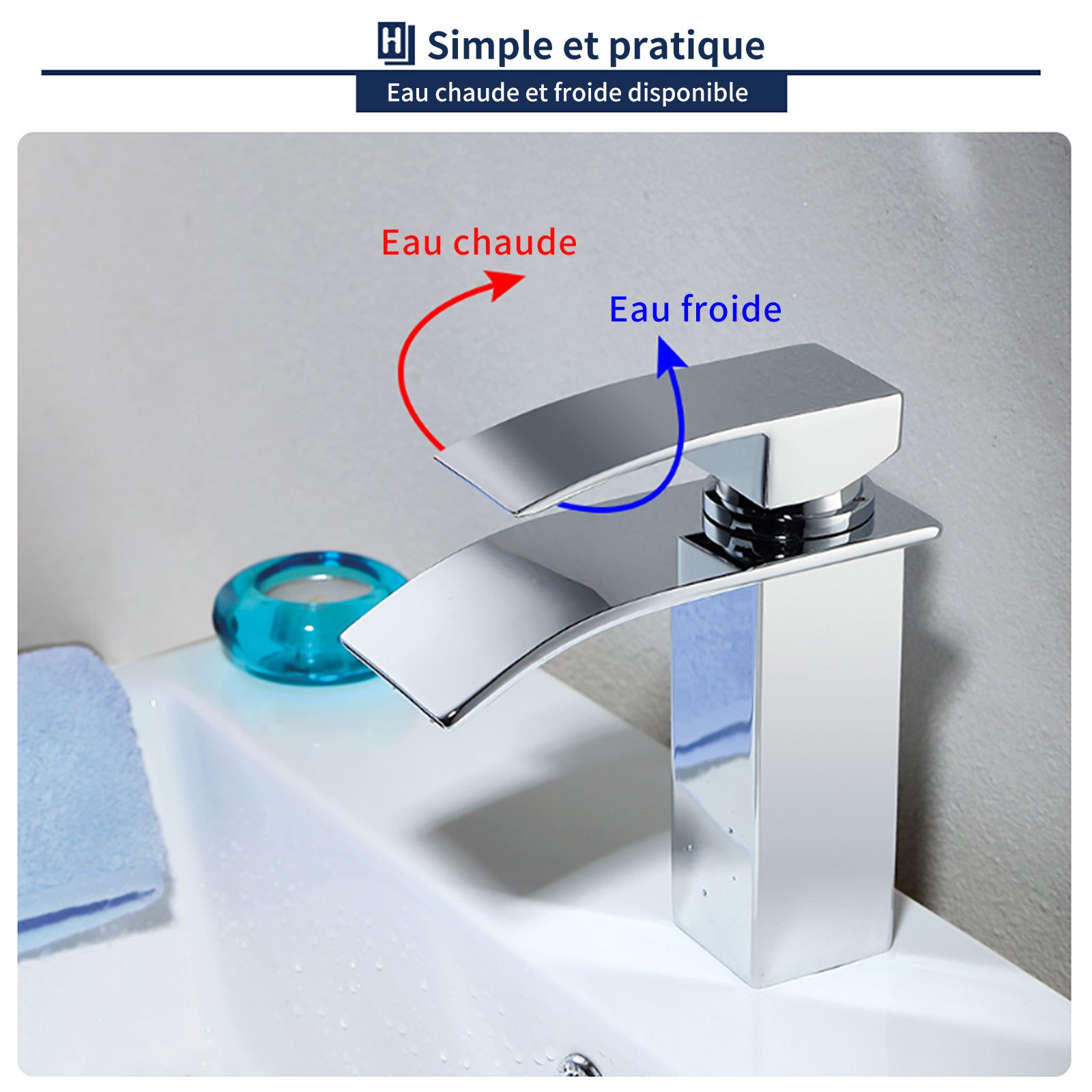 Rubinetto da bagno a cascata Miscelatore lavabo in ottone Rubinetto a due vie cromato - 3