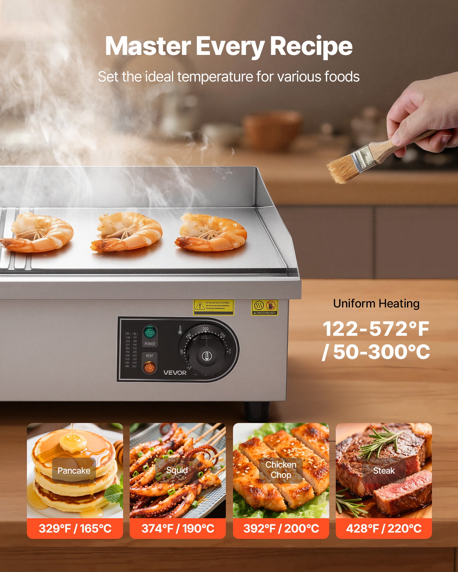 Plancha Électrique VEVOR Professionnelle 3200 W, Plaque 535 x 300 mm, Thermostat 50-300 °C, 2 Zones de Cuisson, Corps Inox, Plaque en Fer - 4