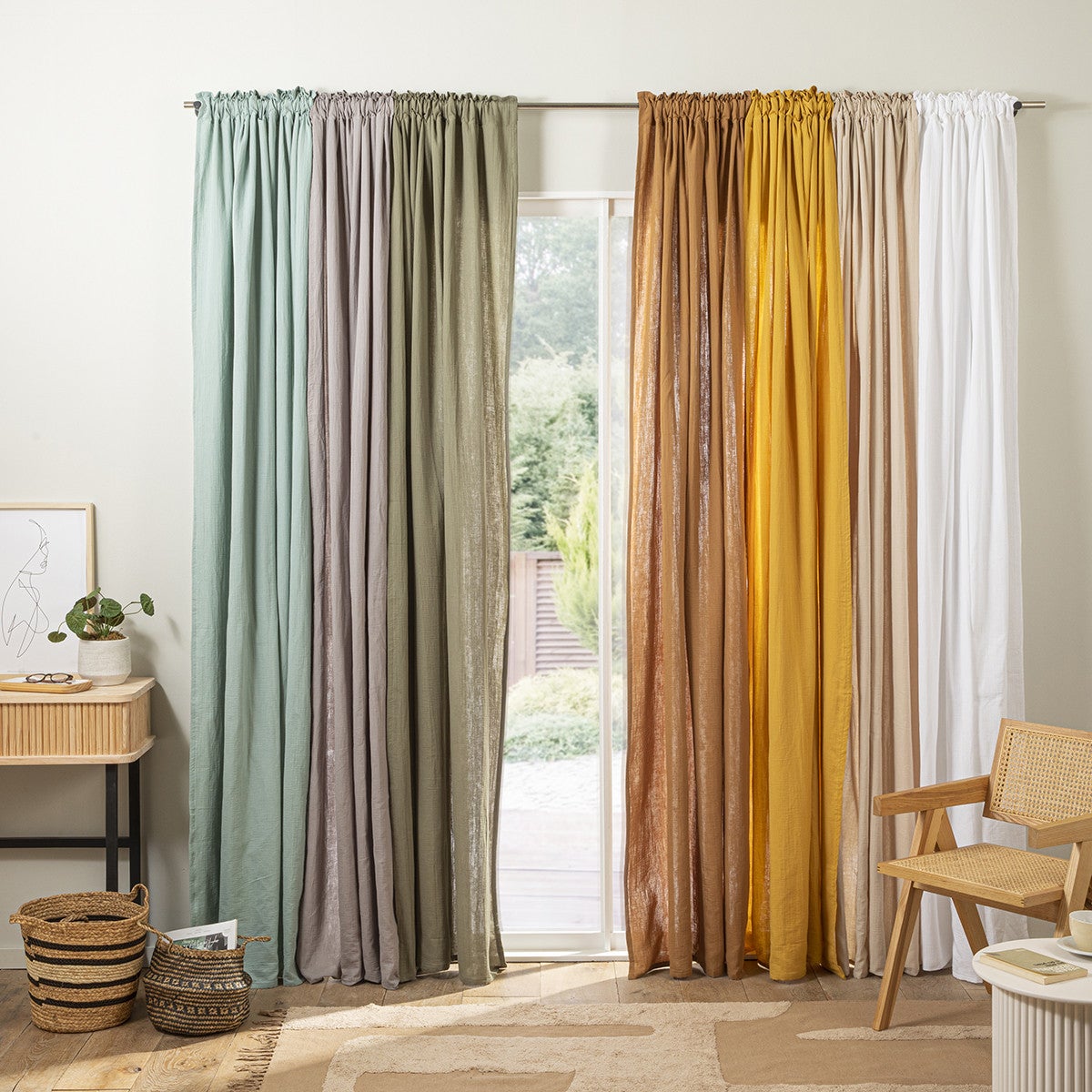 Rideau uni en gaze de coton pattes cachées à l'unité 140x260cm jaune - 4