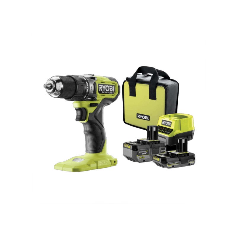 Wiertarko-wkrętarka udarowa RYOBI 18 V One+ bezszczotkowa, 1 akumulator 4,0 Ah, 1 akumulator 2,0 Ah, 1 ładowarka, RPD18BL1-2C42S