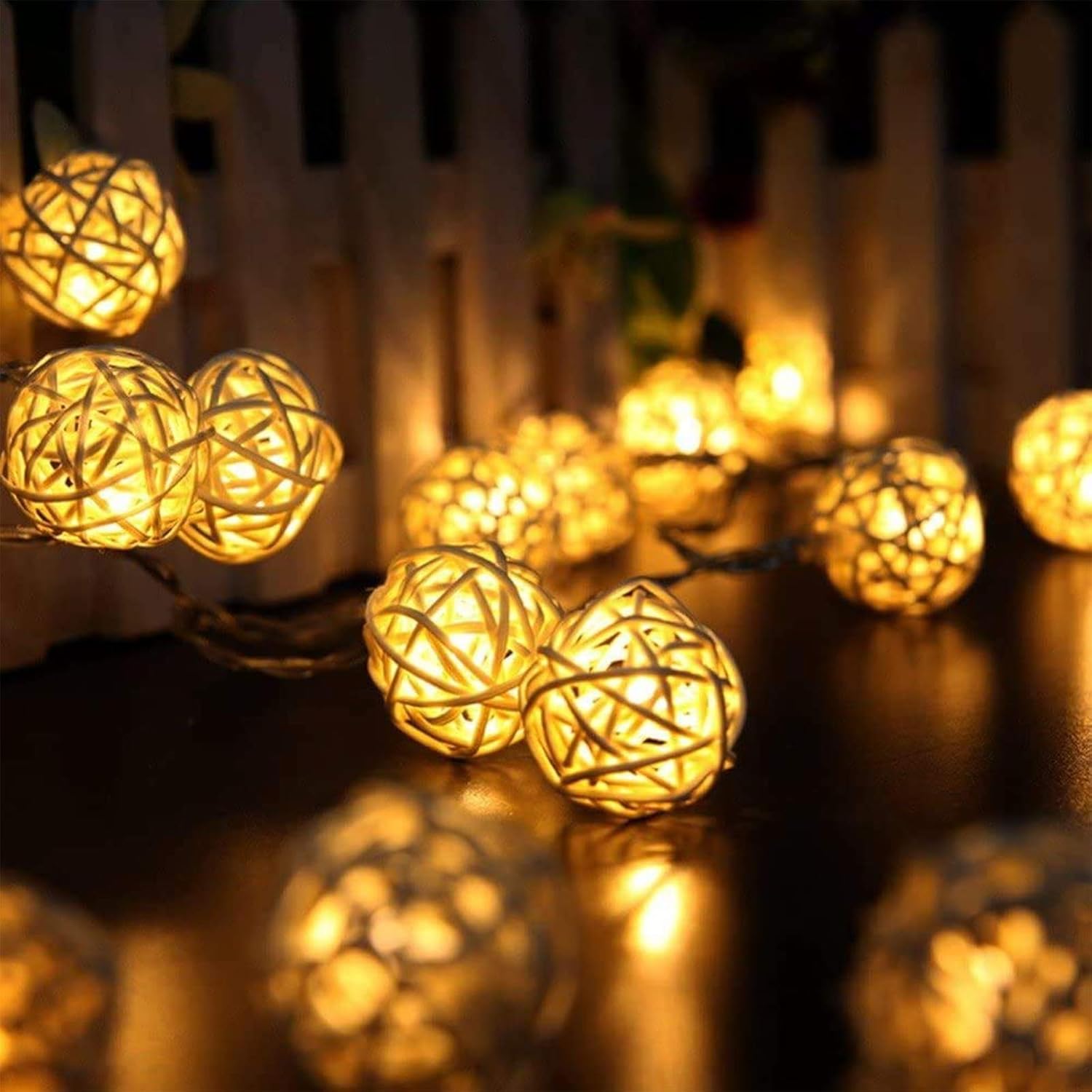 Guirlande lumineuse à billes en rotin à LED, 5M 40 LED à piles étanches IP44 Boules en rotin Guirlande lumineuse Décoration de Noël - 3