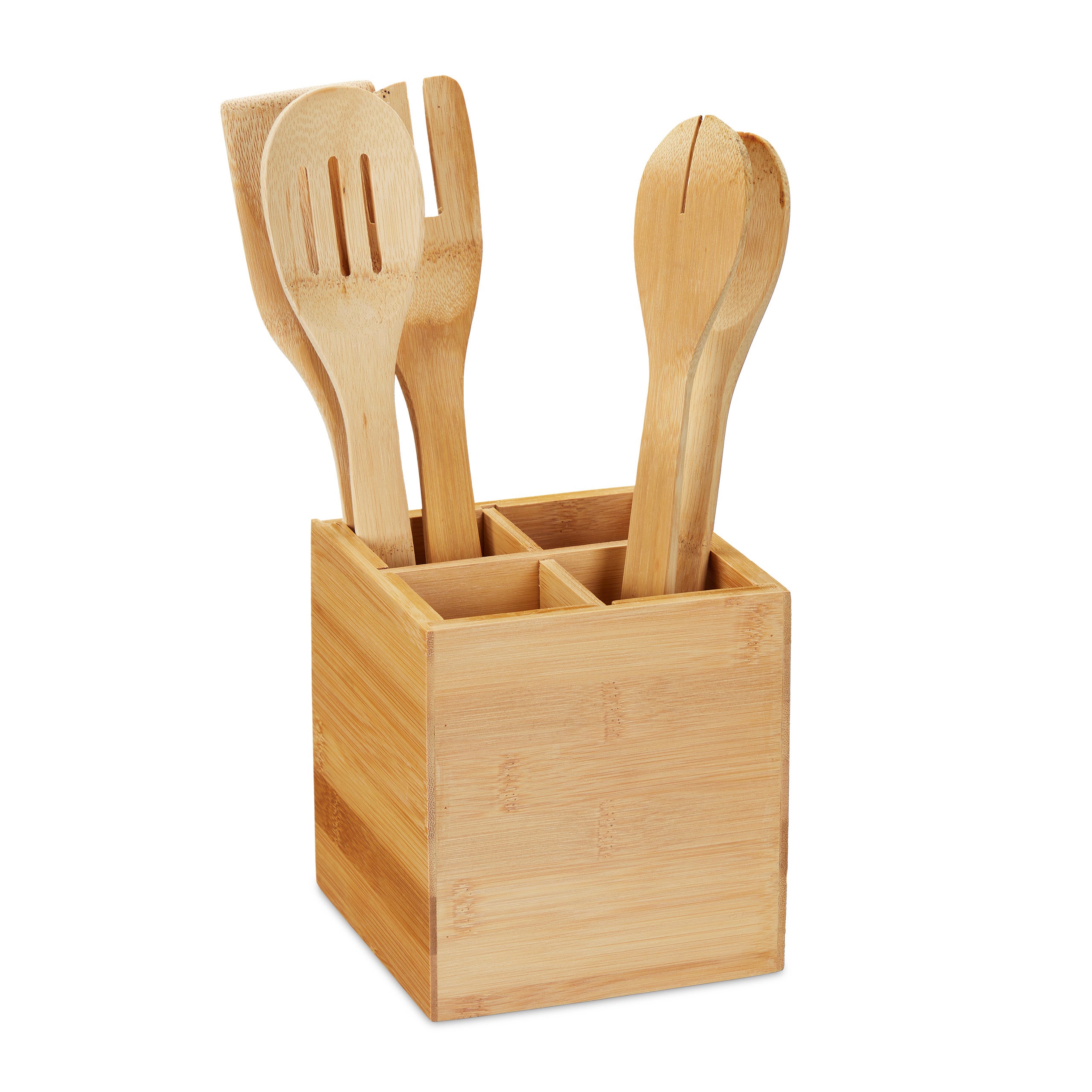 Geetery Portautensili In Legno Di Acacia Con Manico - Contenitore Per Posate, Tovaglioli, 23x15x11 Cm