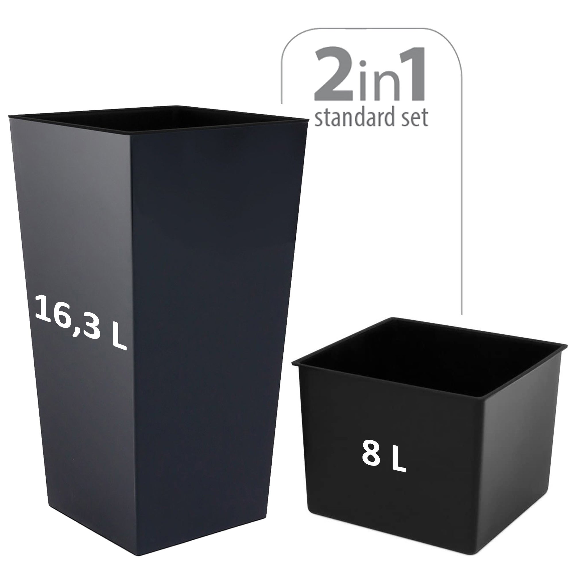 Vaso in plastica antracite alto 16,3L 42 x 22 x 22 cm con serbatoio - 2