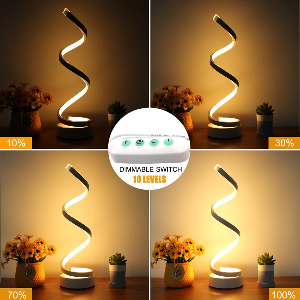 Lampe de table LED en spirale, moderne, simple et à intensité variable, pour chambre, salon, table de chevet (blanche) - 4