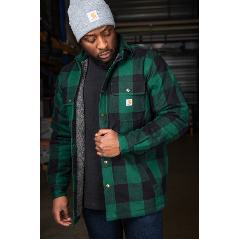 Chemise à carreaux flanelle doublée Sherpa JAC T2XL vert noir CARHARTT S1104911G54XXL - 3