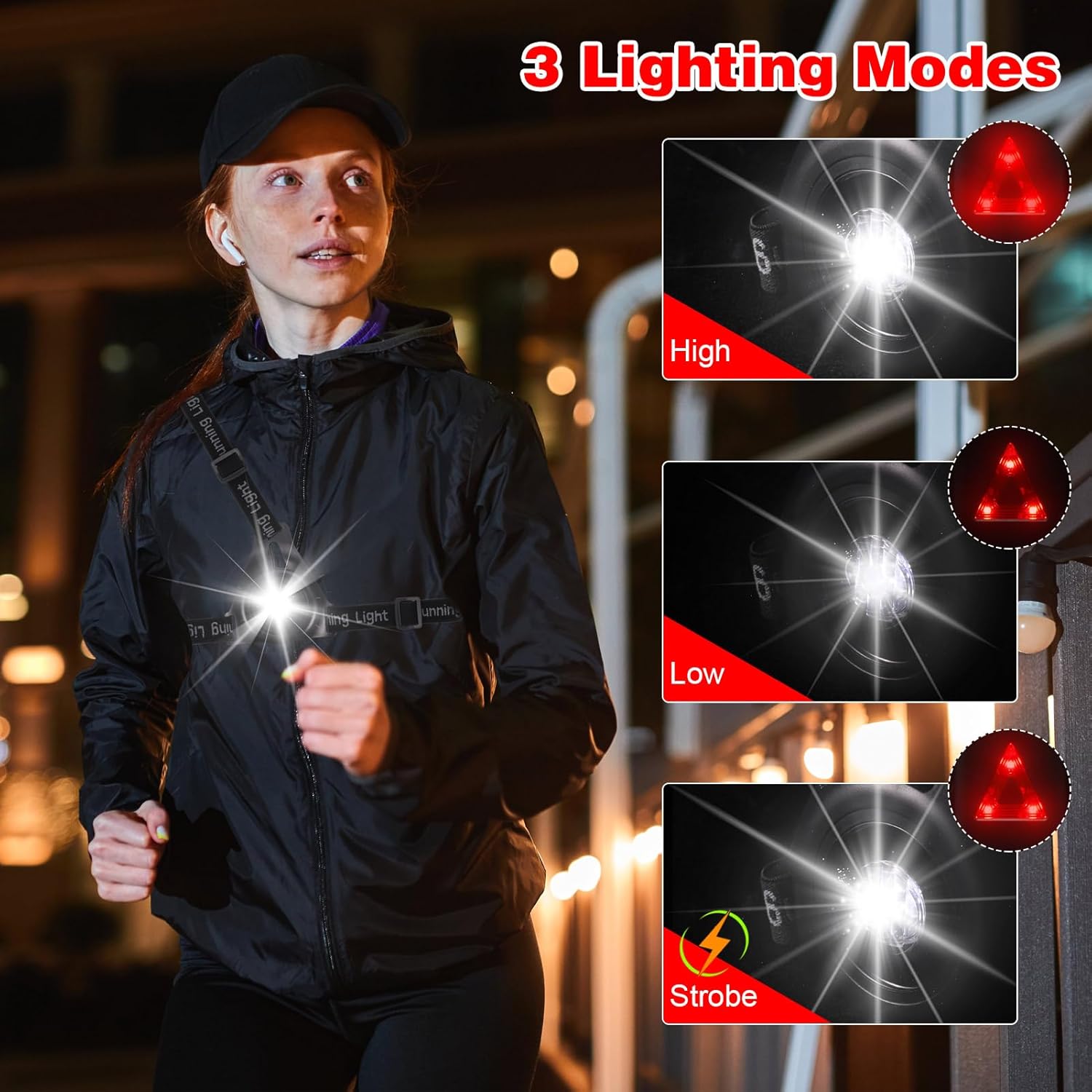 Lampe de Poitrine Rechargeable 3 Modes - Éclairage LED Réglable pour Running, Jogging, Randonnée et Sports Extérieurs - 3