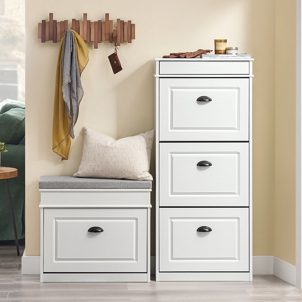 SoBuy Meuble Chaussures Rangement Chaussures 3 Abattants, Armoire à Chaussures Entrée, Range Chaussures, 12 Paires, 53x24x118cm, Blanc, FSR94-WG - 2