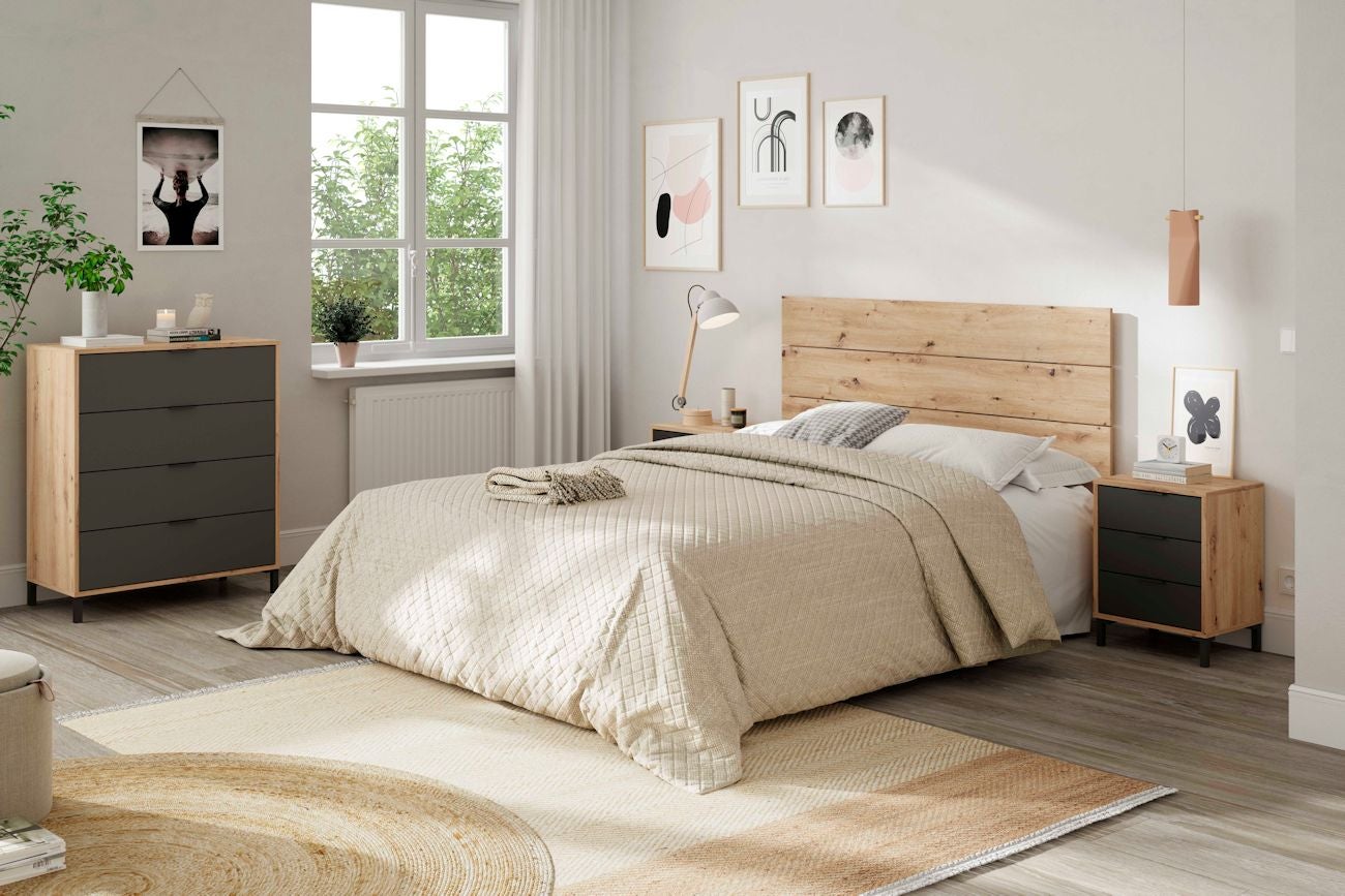Cabeceira Enzo com mesas de cabeceira Gris Antracita - Roble Nodi 160 x 60 x 25 cm - 3
