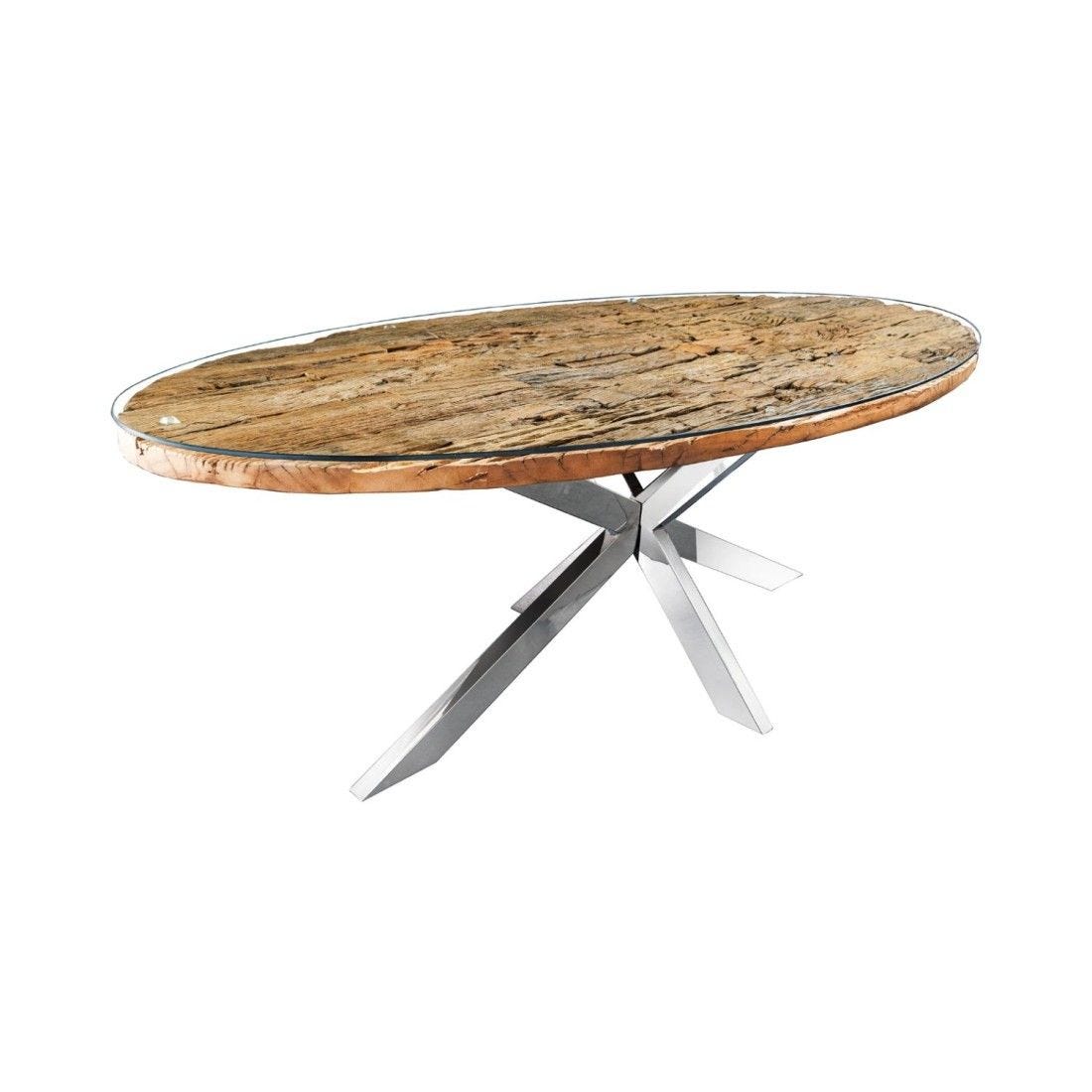 Table RAFTA 220 cm – Plateau en teck massif, verre trempé et structure ...