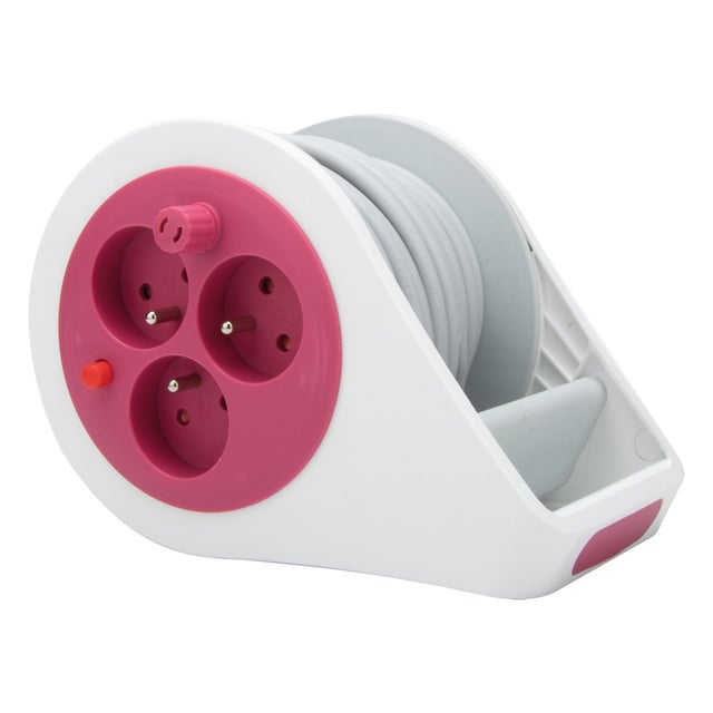 Mini enrouleur design 3 prises 2P+T - 7m Rose - Zenitech