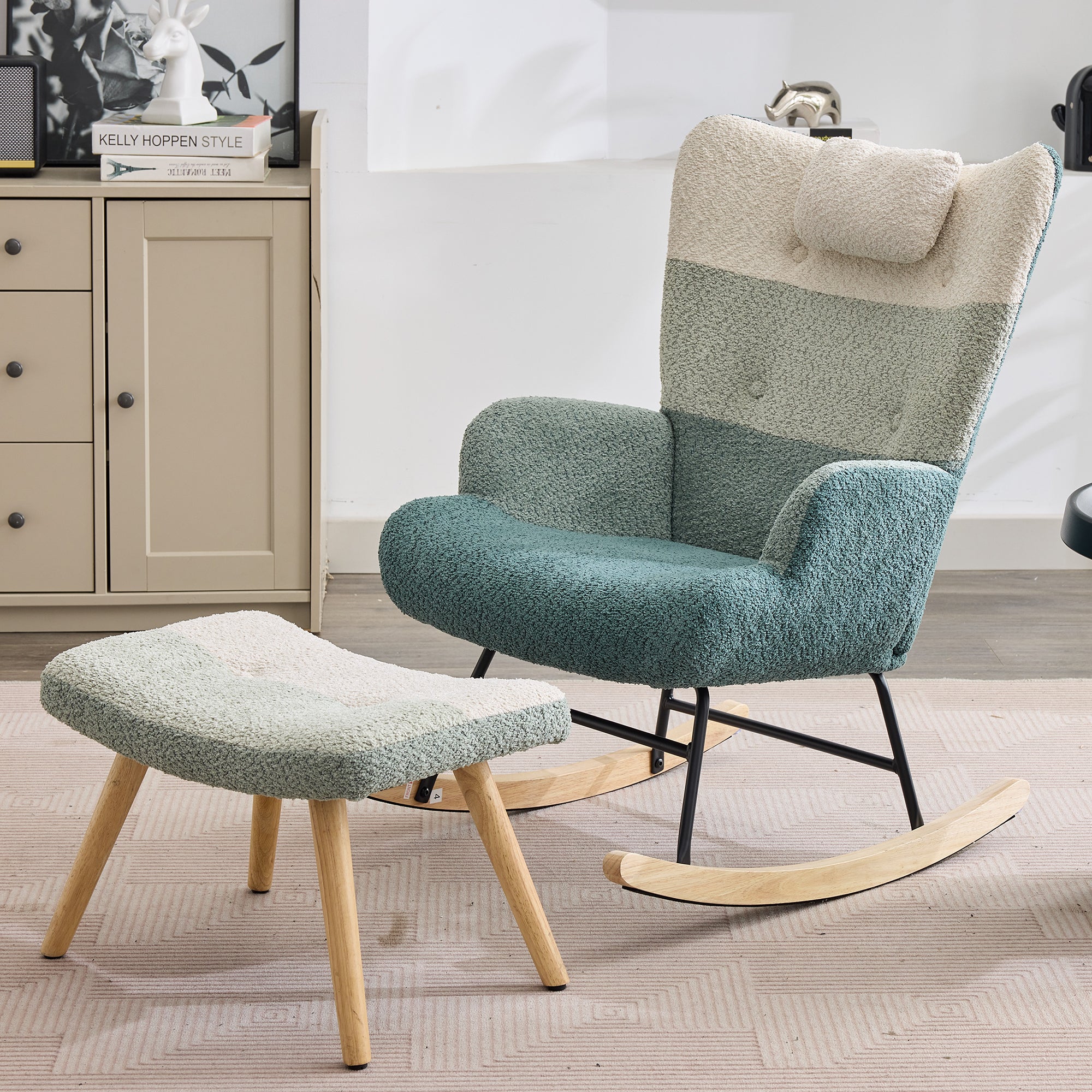 Fotel bujany - Kolorowy patchwork w paski - Klamra - Wielokolorowy - 6