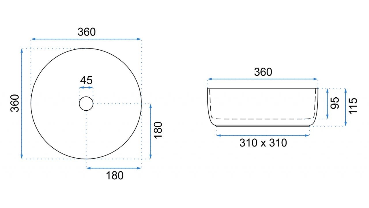 LAVATÓRIO DE APOIO REA SAMI WHITE 36X36X11,5CM - 5